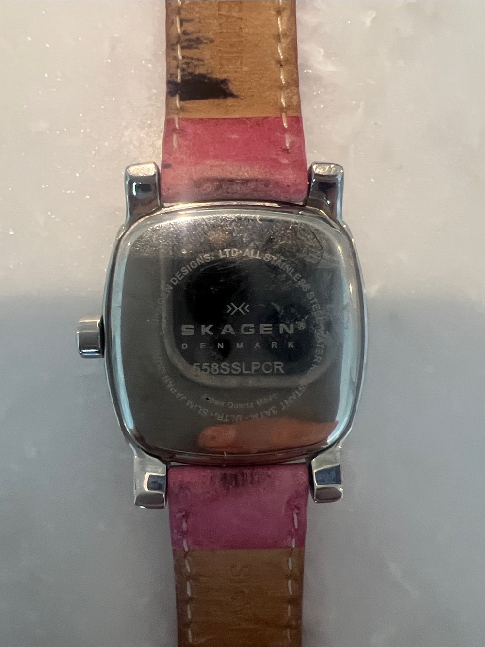 Skagen Pink Leather Strap Watch with Crystal Accent - Picture 4 of 4
